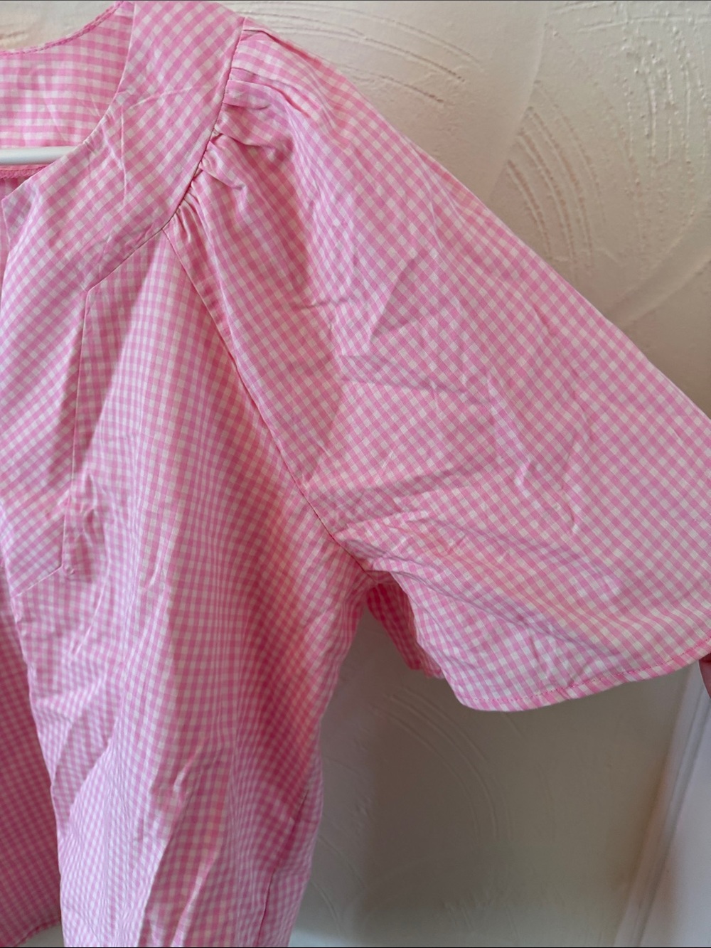 Kensie Pink Gingham Notch-Neck Blouse - Picture 4 of 5